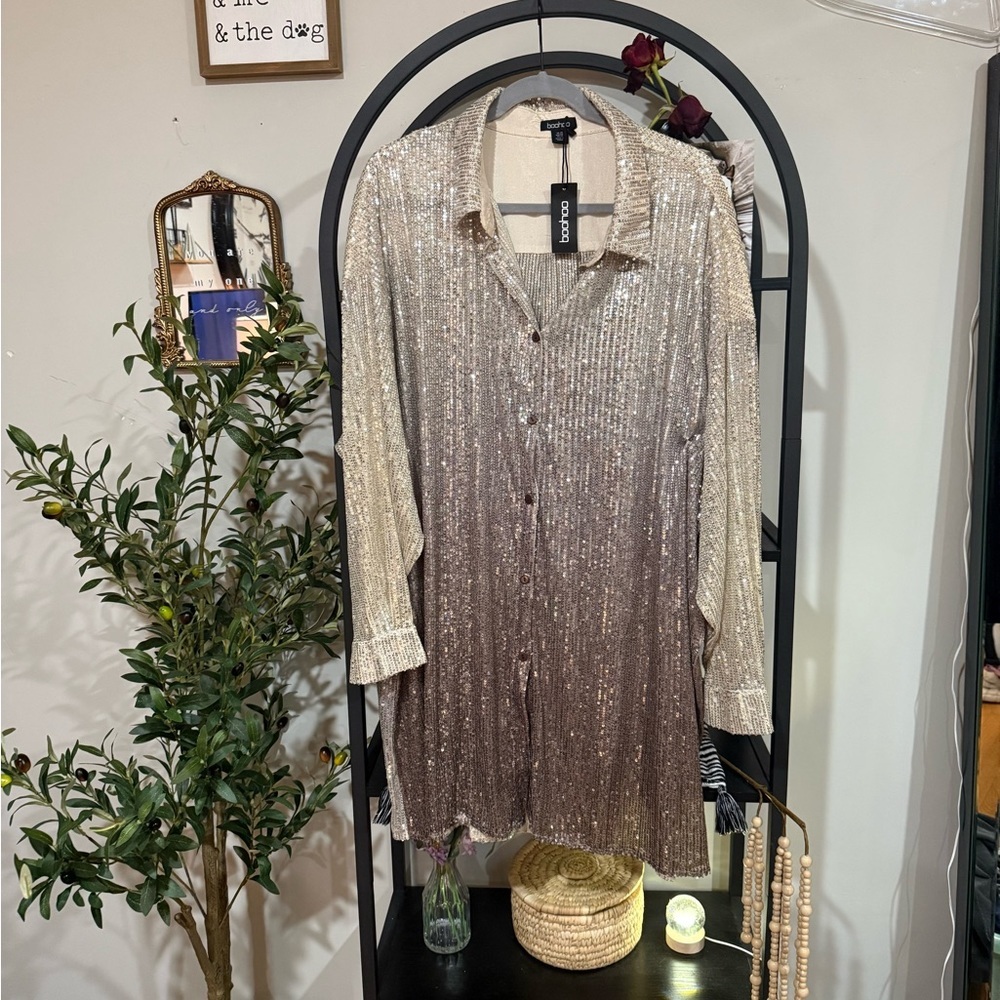 Boohoo full sequin button-down dress size 22 - Picture 2 of 10